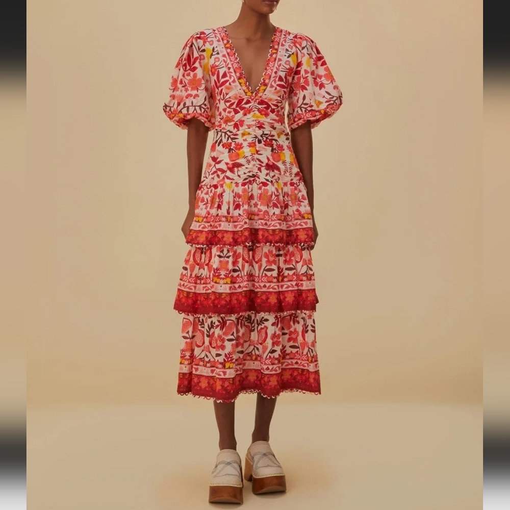 Farm Rio Romantic Orchard Short Sleeve Midi Dress
